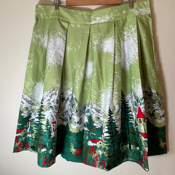 Dresstore Pleated Skirt A-Line Printed Village Midi‎ Skirt Pockets Women's 3X - Picture 1 of 14